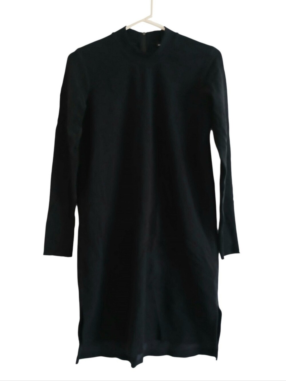 James Perse Long Sleeve Scuba Knit Mock Neck Dress M Black Sporty Minimalist LBD